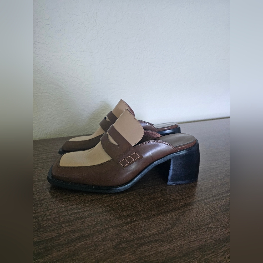 Jeffrey Campbell Brown and Tan Slip-On Loafers